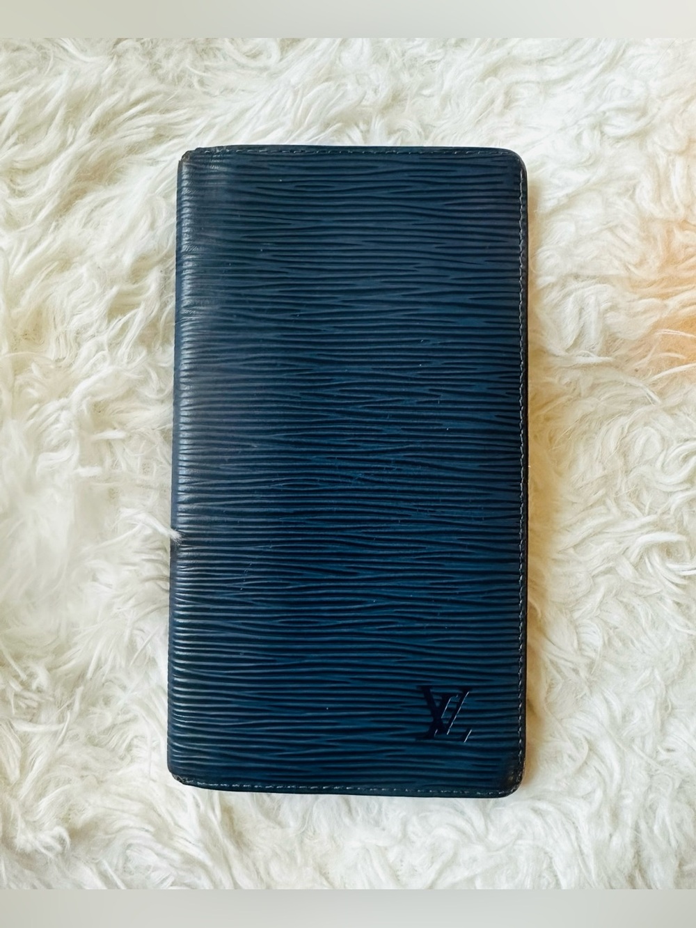 Louis Vuitton Blue Epi Leather Long Wallet with Embossed LV